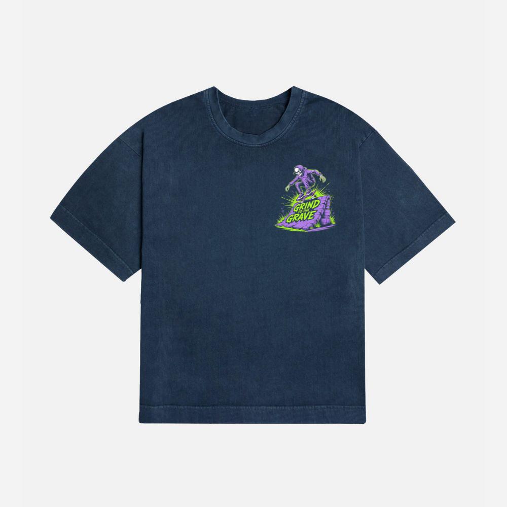 Grind to the Grave Skeleton Skateboard Graphic T-Shirt