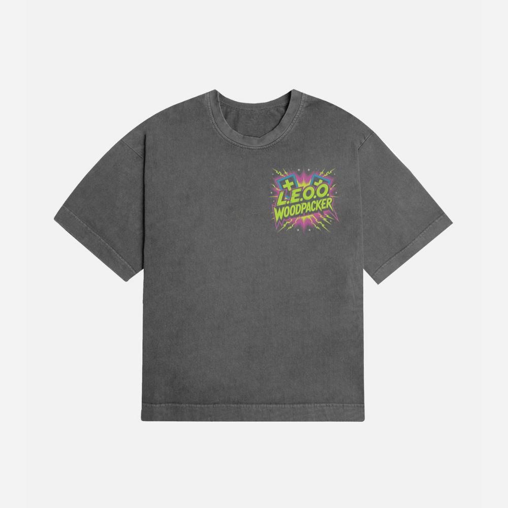 LEOO Woodpacker Retro Neon Text Design T-Shirt - Image 2