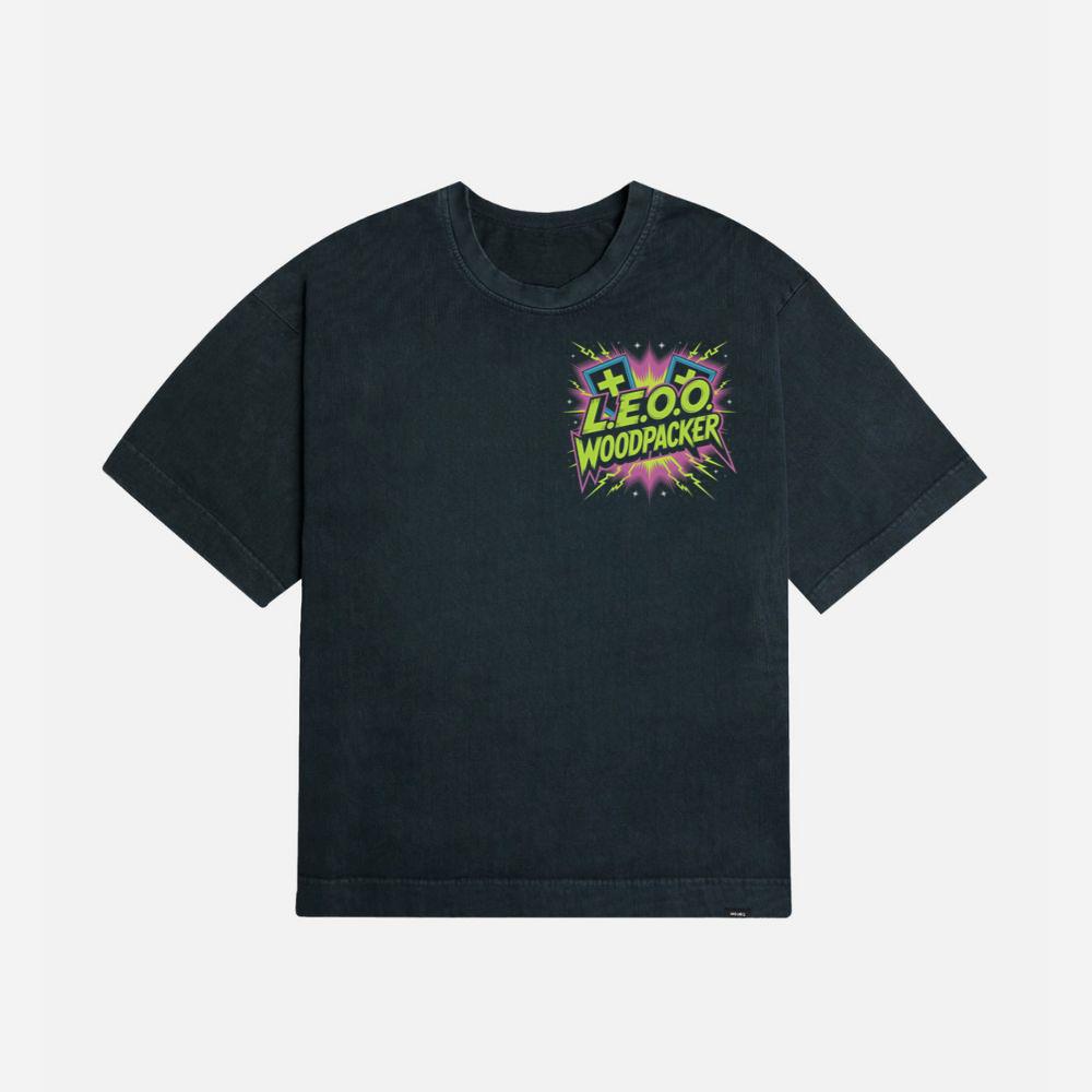 LEOO Woodpacker Retro Neon Text Design T-Shirt - Image 3