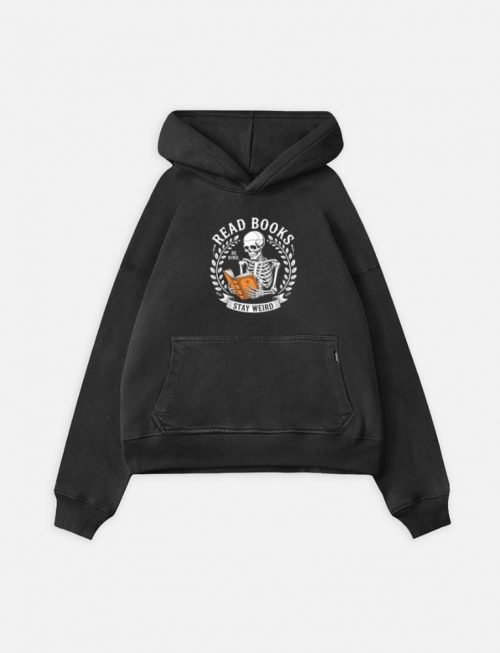 Read Books Stay Weird Skeleton Reading Design Hoodie