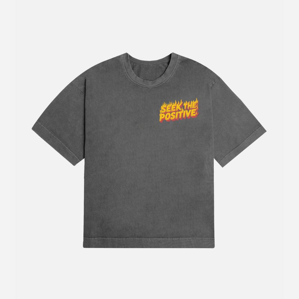 Seek the Positive Retro Flame Text Graphic T-Shirt - Image 2