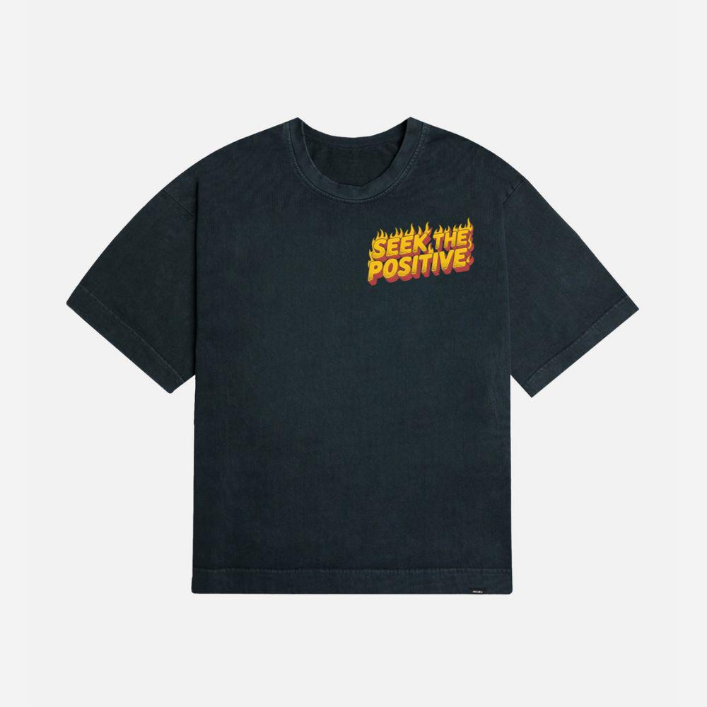 Seek the Positive Retro Flame Text Graphic T-Shirt - Image 3