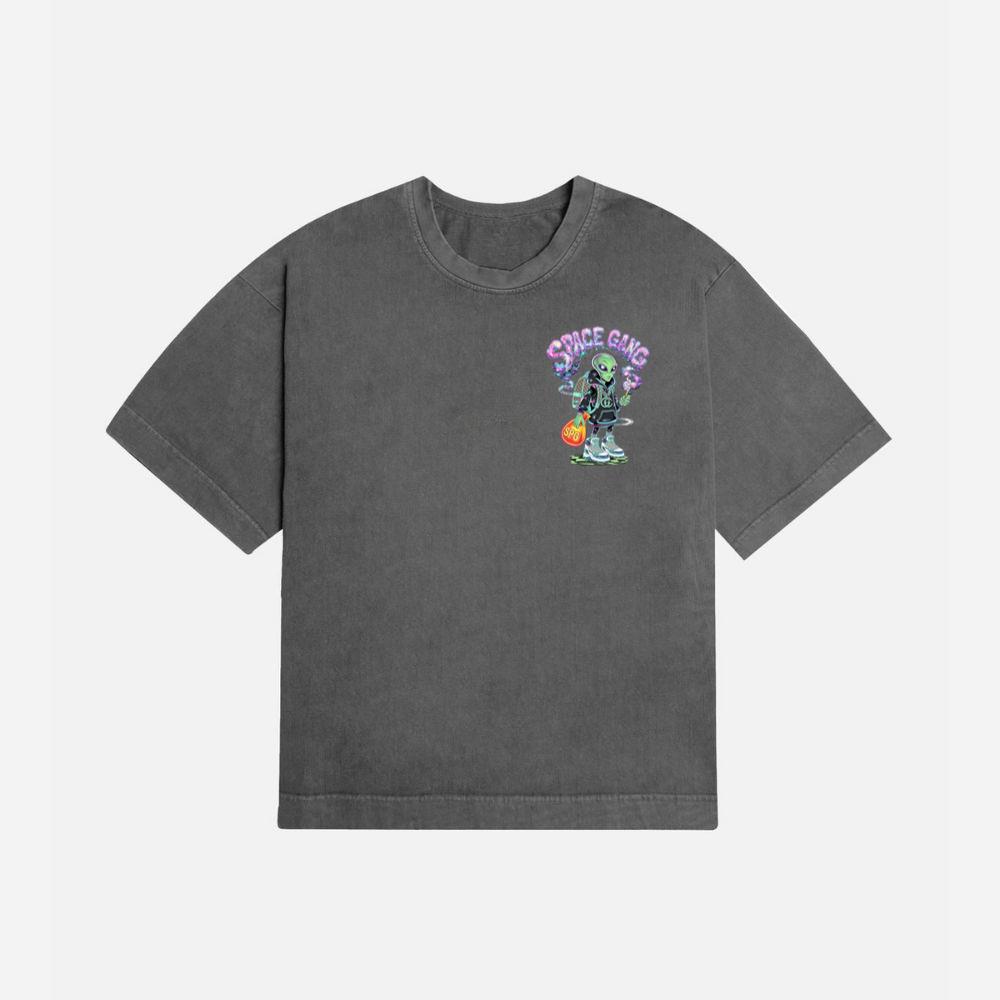 Space Gang Alien Retro Neon Cartoon Graphic T-Shirt - Image 2
