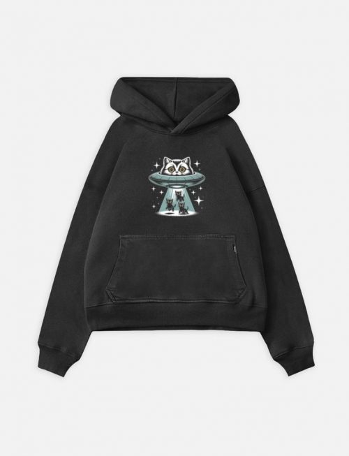 UFO Cat Abduction Funny Alien Graphic Hoodie