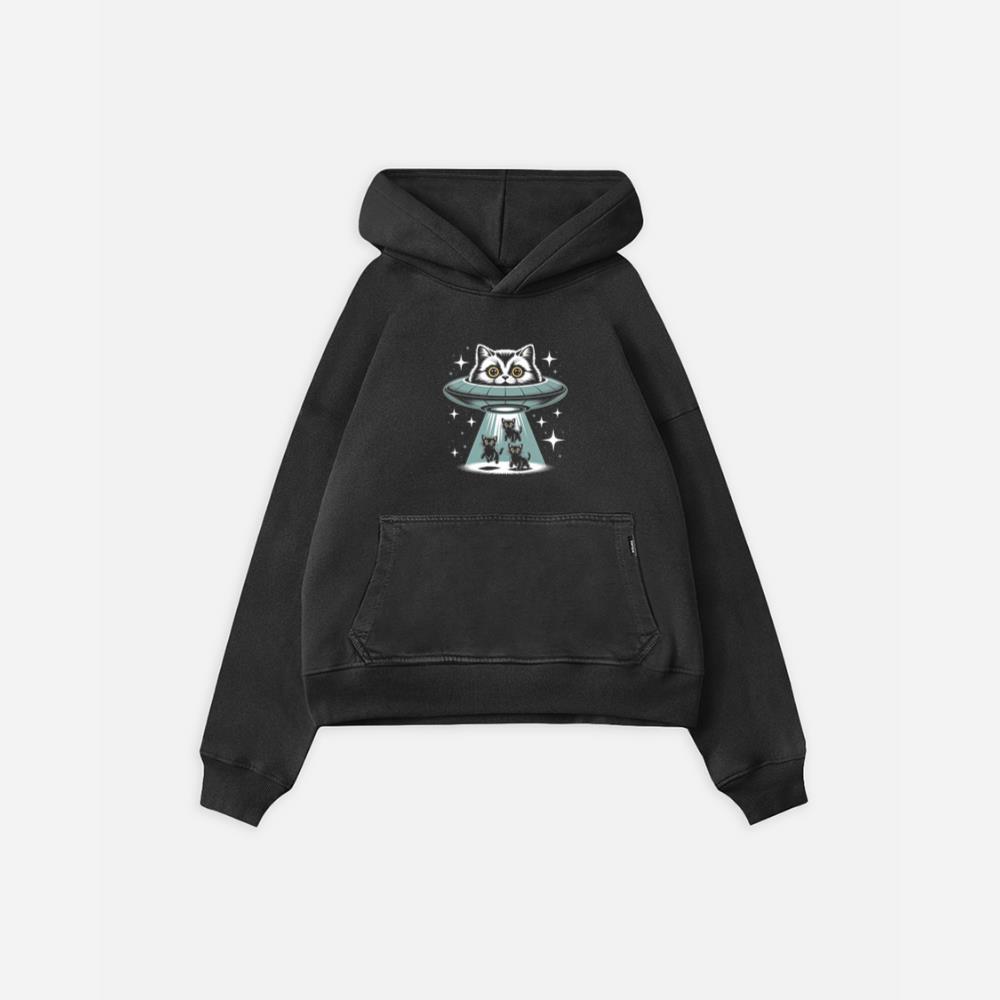 UFO Cat Abduction Funny Alien Graphic Hoodie